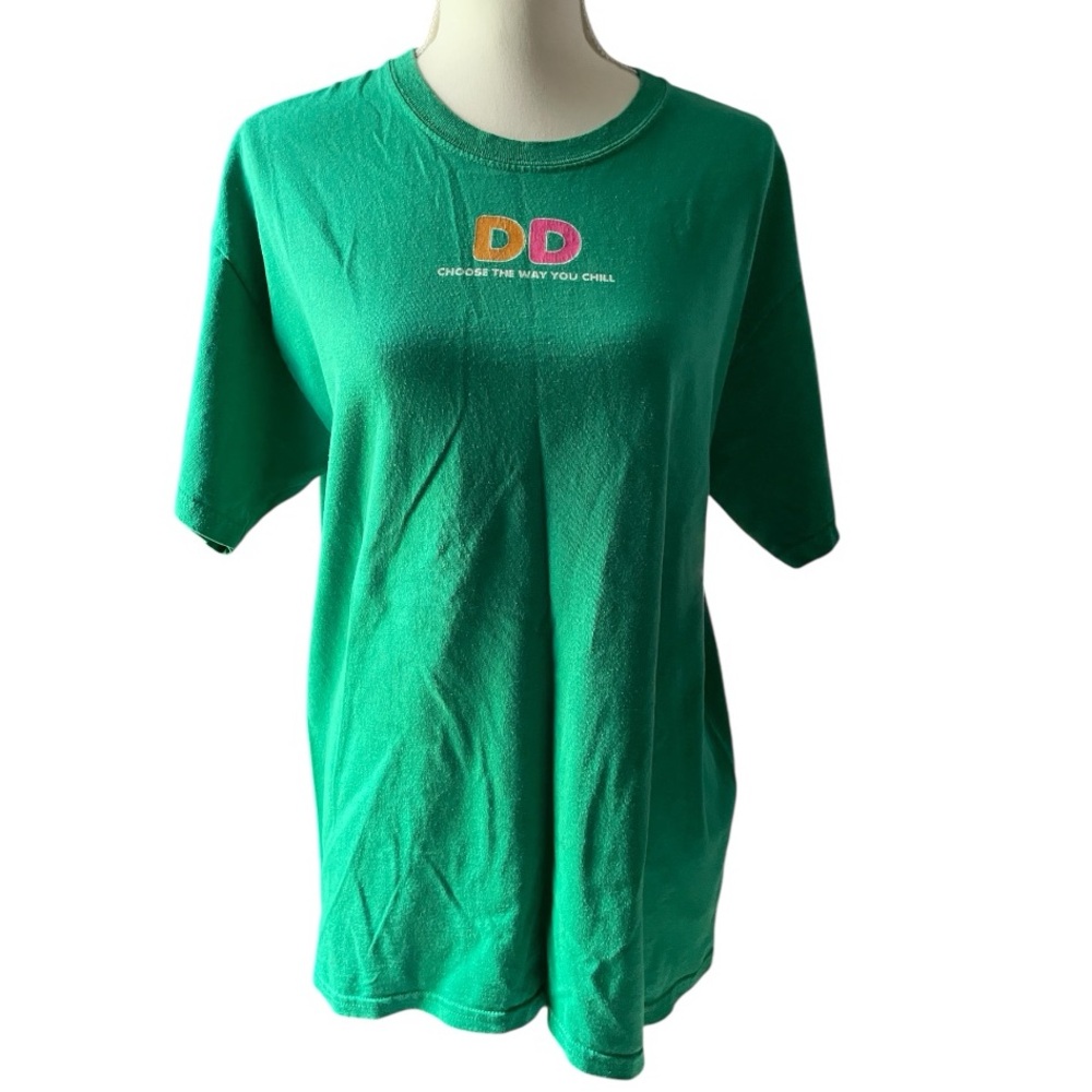 Vintage Men Or Woman Gildan Green Short Sleeve Dunkin Donut Logo Front & Back